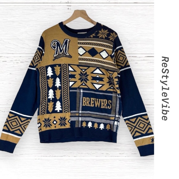 KLEW BREWERS Men’s Size L Sweater Holiday Ugly Christmas Crew Neck MLB Unisex - Picture 1 of 13